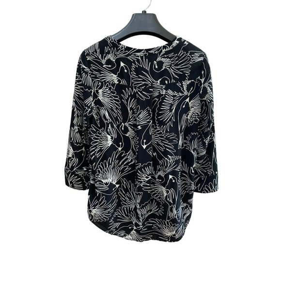 Maeve Women Black/White 3/4 Sleeve V-Neck Inside Button Front Blouse Top Size 2 - Picture 3 of 8